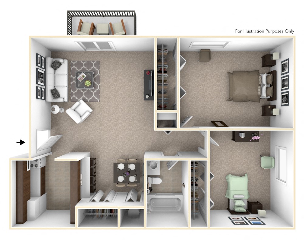 Floor plan for 2 beds, 1 bath, 700 sqft